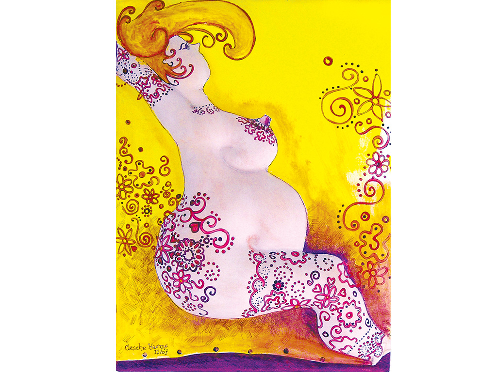 Gelbe Dicke · 2007 · Format: 30 x 40 cm · Material: Stoff, Stopfwolle, Acryl und Tusche