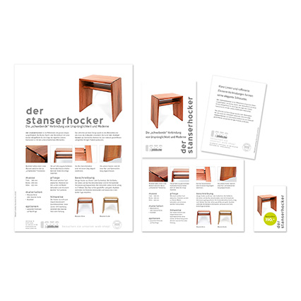 Flyer und Produkteanhänger für den Stanserhocker in Birnenholz · jobdo.me